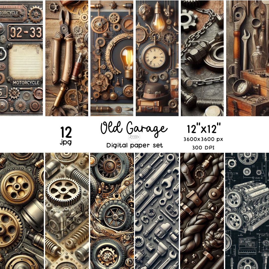 Kit carta scrapbooking Old Garage | formato 30.5x30.5 (12"x12")