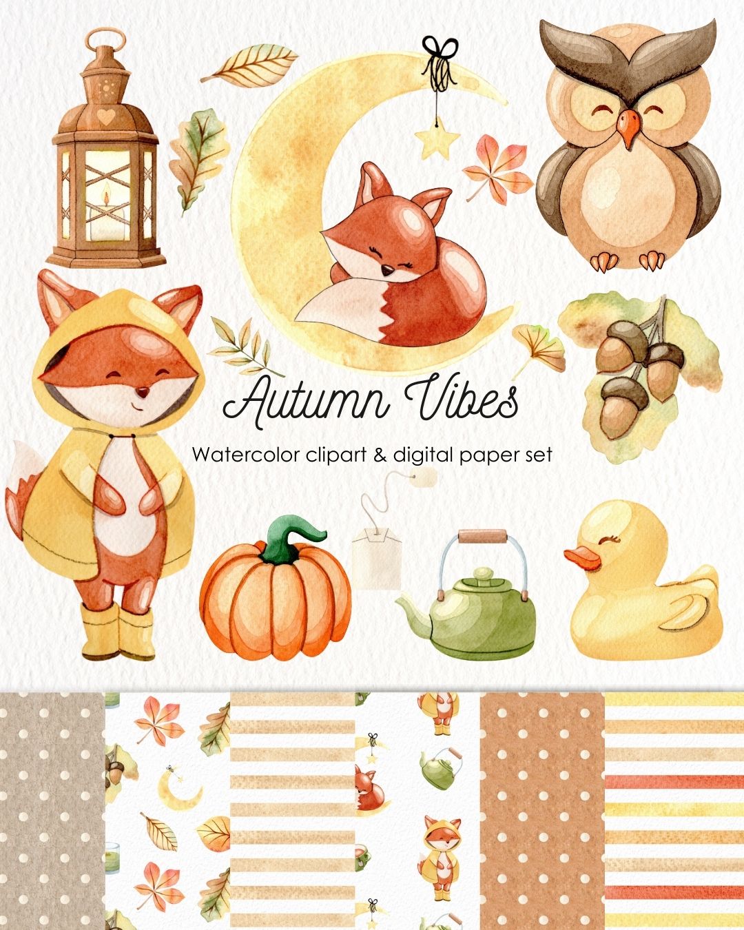 Autumn Vibes | autunno watercolor clipart - stickers - adesivi - digital paper