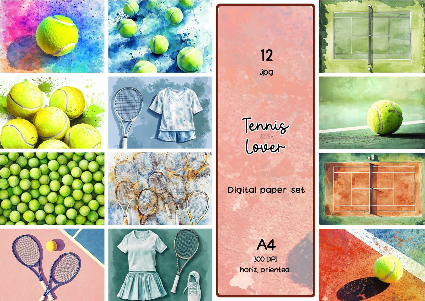 Kit carta scrapbooking Tennis Lover | formato A4 orizzontale