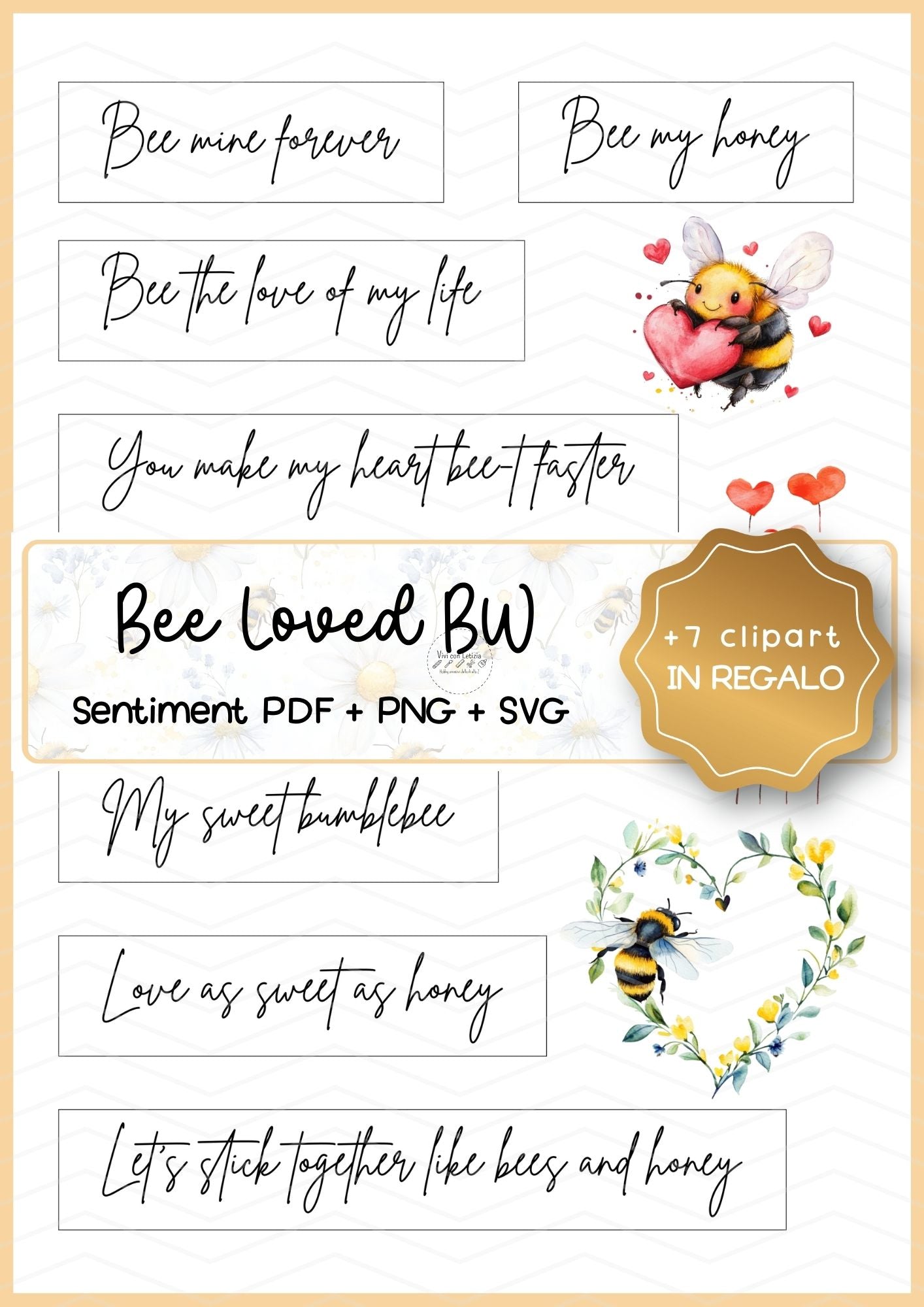 Bee Loved PDF • PNG • SVG sentiment die-cuts | Parole, scritte e frasi per scrapbooking da ritagliare