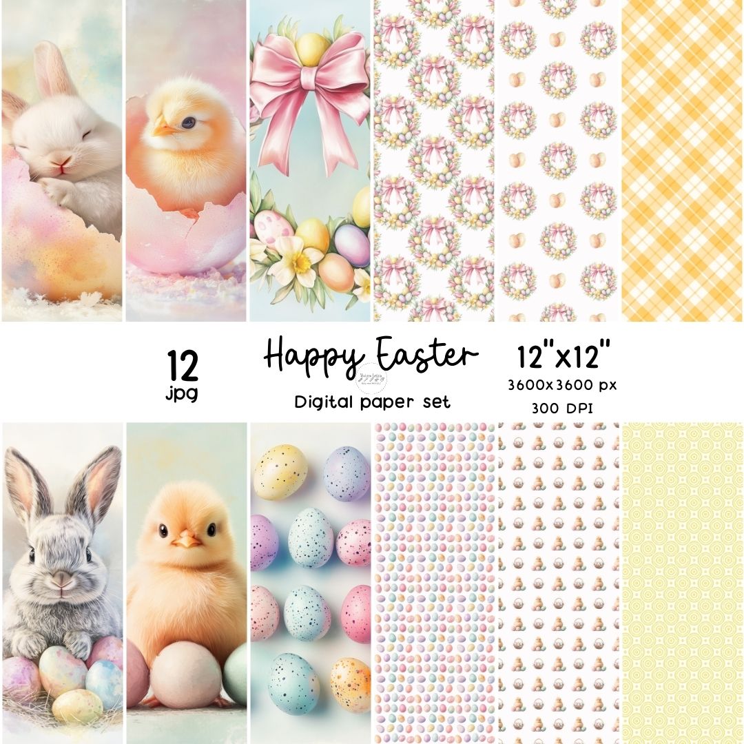 Kit carta scrapbooking Happy Easter per Pasqua | formato 30.5x30.5 (12"x12")