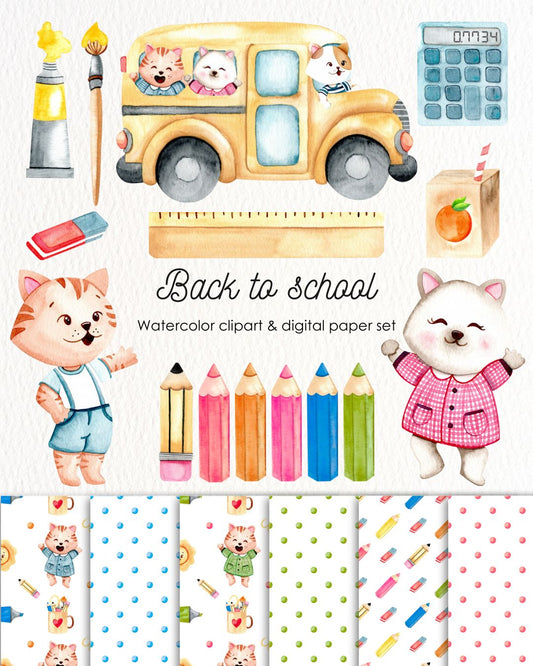 Happy Back to school | Ritorno a scuola clipart - stickers - adesivi - digital paper