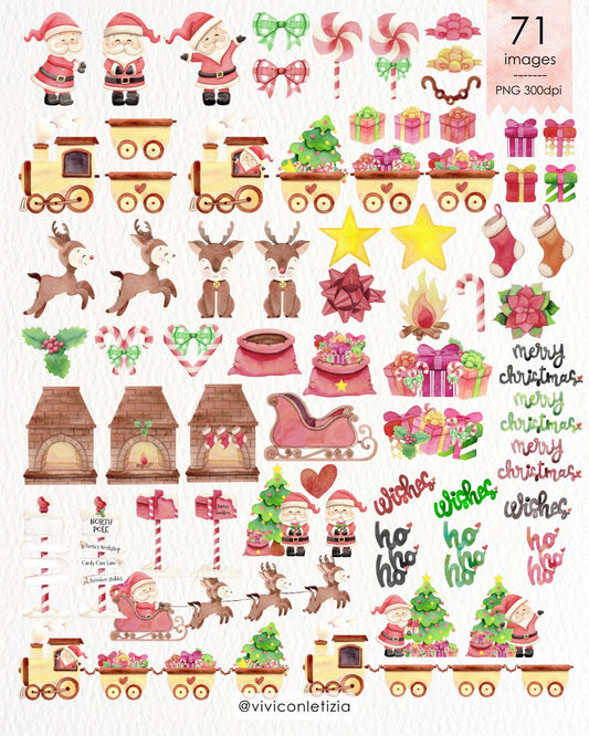 Gifts from Santa | Natale watercolor clipart - stickers - adesivi - digital paper