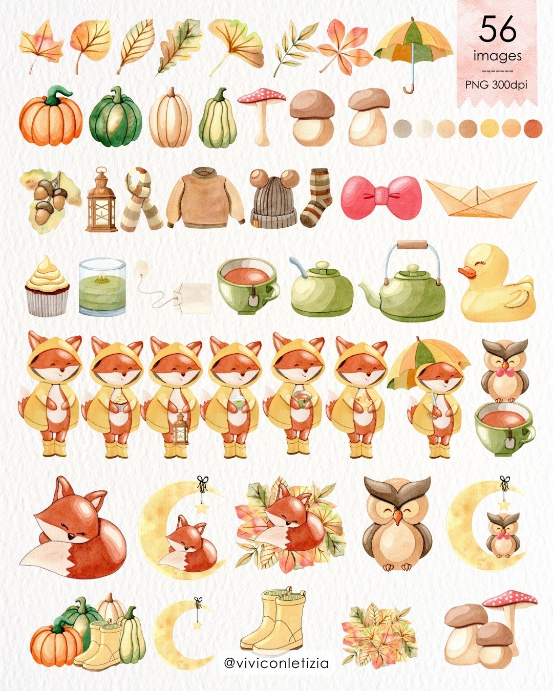 Autumn Vibes | autunno watercolor clipart - stickers - adesivi - digital paper