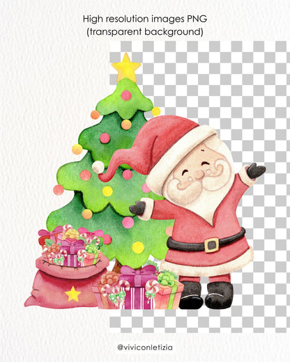 Gifts from Santa | Natale watercolor clipart - stickers - adesivi - digital paper