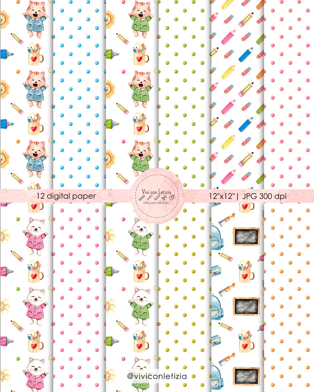 Happy Back to school | Ritorno a scuola clipart - stickers - adesivi - digital paper