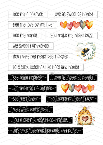 Bee Loved PDF • PNG • SVG sentiment die-cuts |  Parole, scritte e frasi per scrapbooking da ritagliare