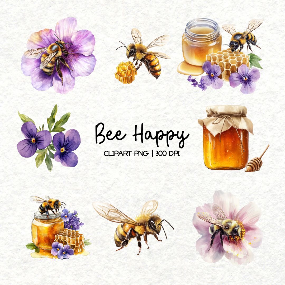 Bee Happy clipart api | 27 Clipart PNG per scrapbooking die cuts fai da te